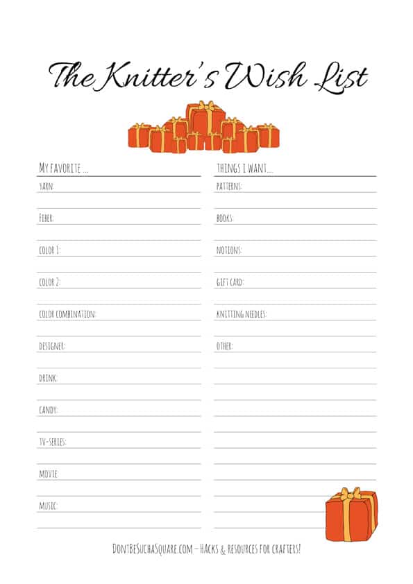 Knitters Wish List | A (printable PDF) wish list to help your loved ones when shopping for gifts! Perfect for the Holidays, Birthdays or Mother's Day  #WishList #Christmas #Knitting #Holidays #MothersDay #Birthday