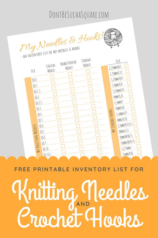 Printable Inventory LIst for Crochet Hooks and Knitting Needles | Keep track of which needles and hooks you already have with this free printable inventory list! 
#Knitting #KnittingNeedles #Crochet #CrochetHook #Printable #InventoryList #ProjectPlanning