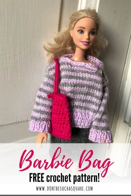 Barbie Crochet Bag Pattern | Crochet this cute and super easy bag for Barbie to carry her things in when shopping with her friends! A free printable pdf pattern from dontbesuchasquare.com
#Barbie #CrochetPattern #Crochet #BarbieAccessories
