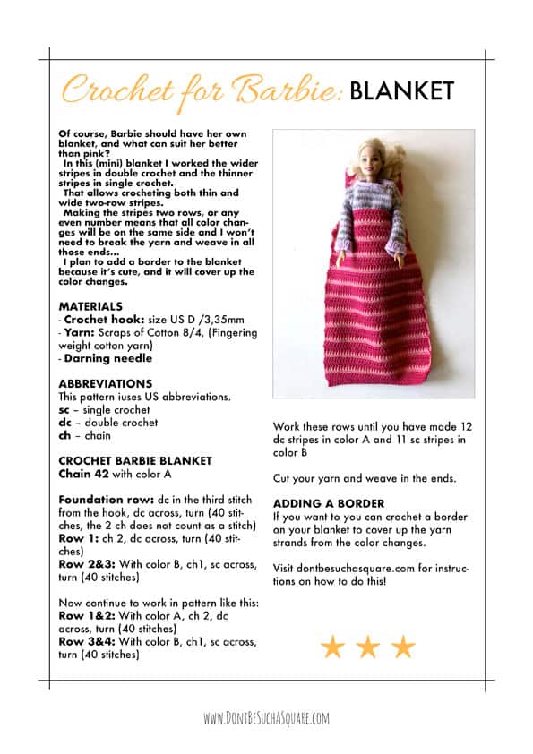 Barbie doll blanket size online