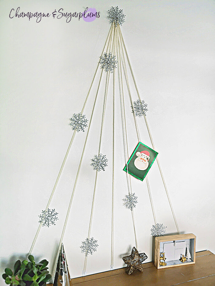 A modern style yarn Christmas tree made from yarn.