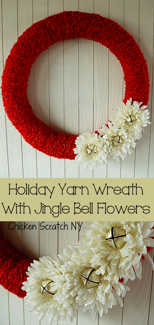 A stylish holiday wreath in red with white flowers