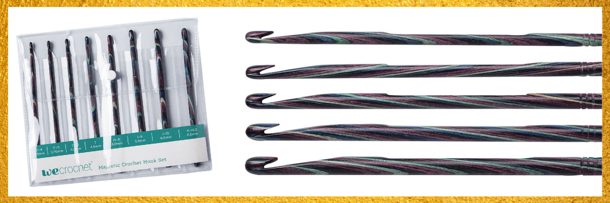 A picture of a beautiful set of marbled crochet hooks from WeCrochet