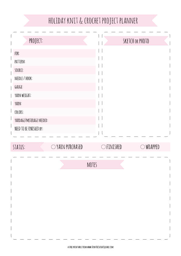 An image of the printable Holiday knit and crochet project planner sheet