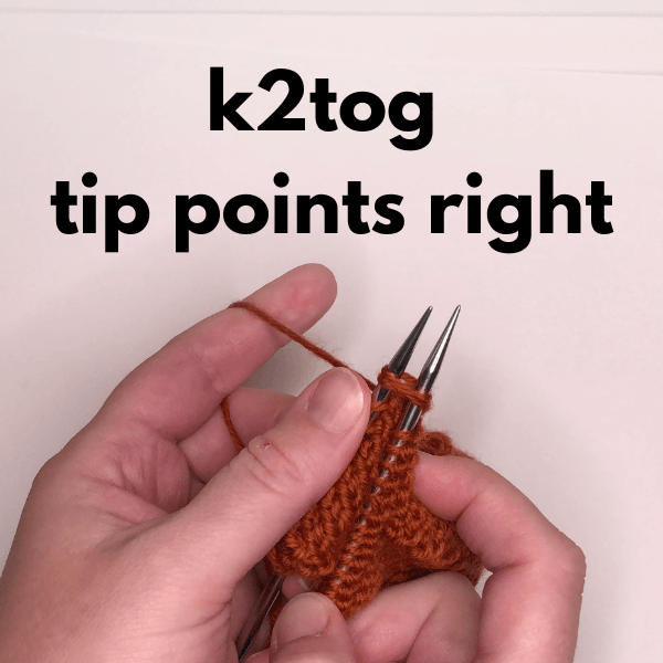 photo illustrating how the needle tip points when knitting a right-leaning decrease