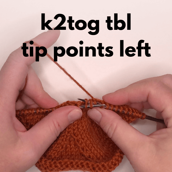 photo illustrating how the needle tip points when knitting a left-leaning decrease
